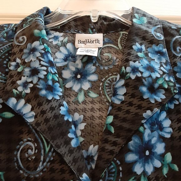 BonWorth Tops Bonworth Short Sleeve Blue And Black Button Blouse In